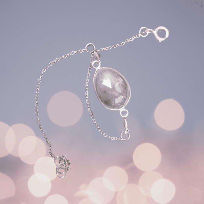 BRACELET CHAINETTE QUARTZ ROSE  ARGENT