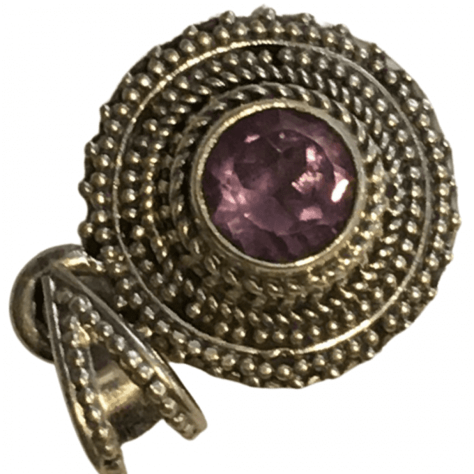 PENDENTIF AMETHYSTE RONDE DENTELLE