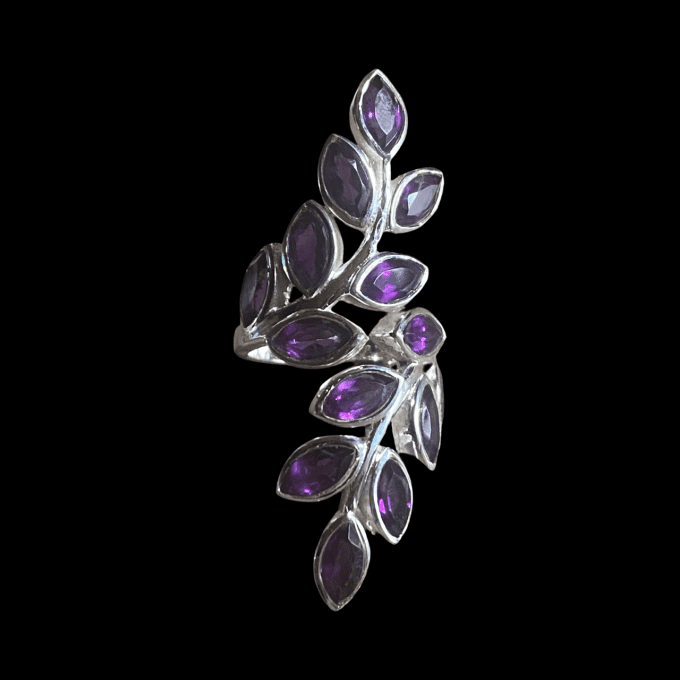 longue bague argent et améthyste