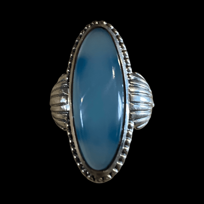 bague en argent et calcedoine bleue