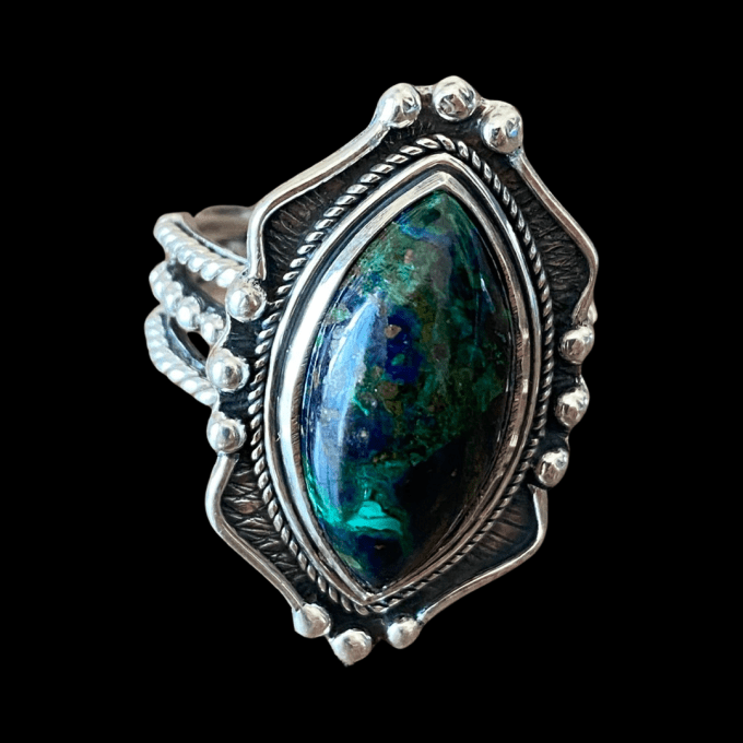 bague azurite verte