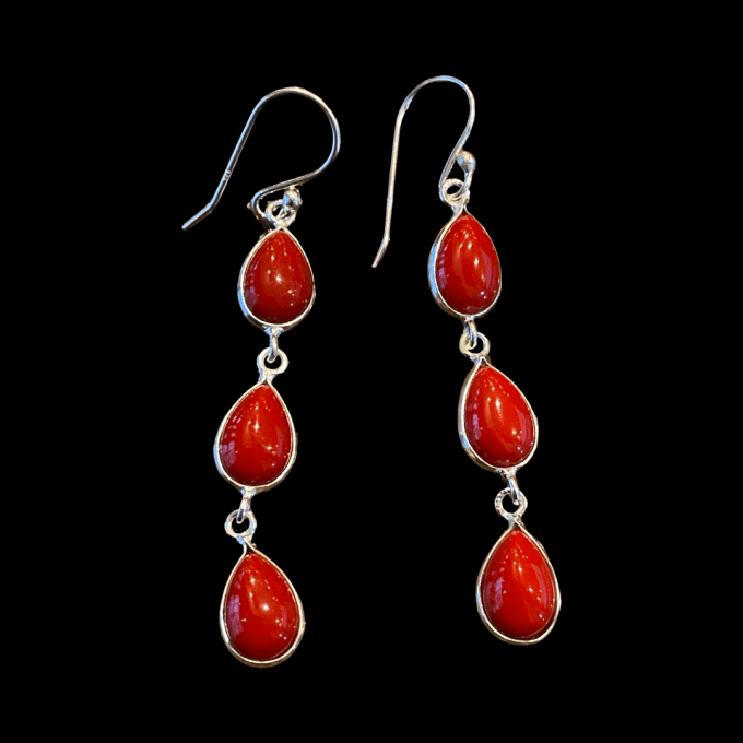 boucles d'oreilles 3 perles corail