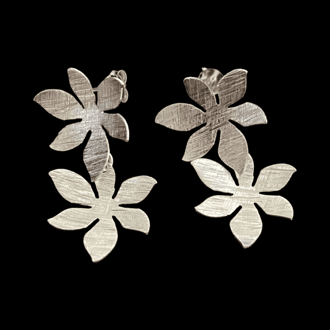 boucles d'oreilles 2 fleurs argent