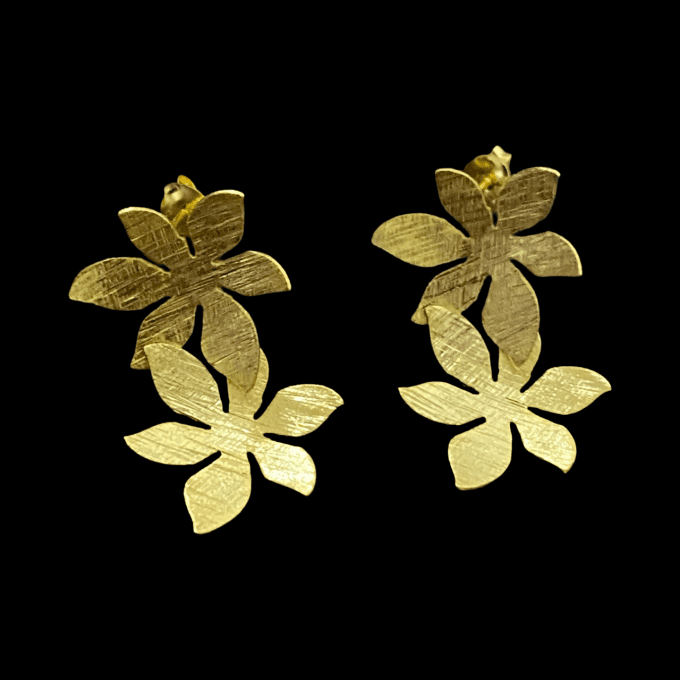 boucles d'oreilles 2 fleurs or jaune