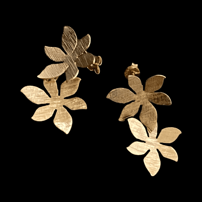 boucles d'oreilles 2 fleurs or rose