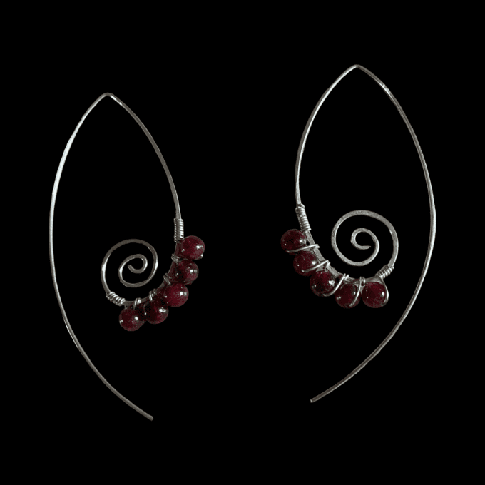 boucles d'oreilles argent et grenat