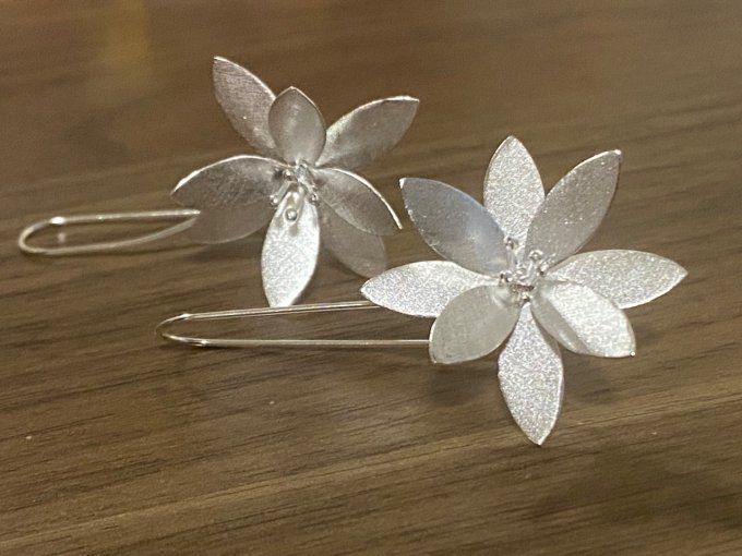 boucles d'oreilles large fleur argent