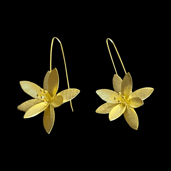 boucles d'oreilles large fleur argent et or