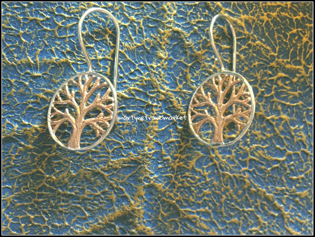 BOUCLES ARBRE DE VIE OR ROSE ET ARGENT