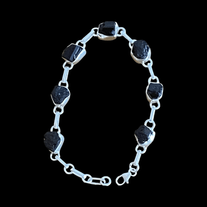 bracelet argent et tourmaline noire