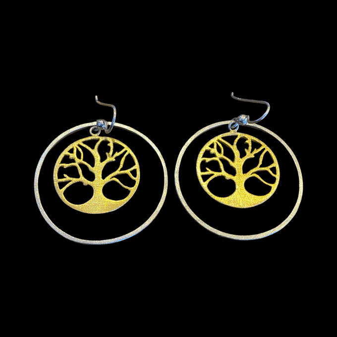 boucles créoles arbre de vie 2 couleurs