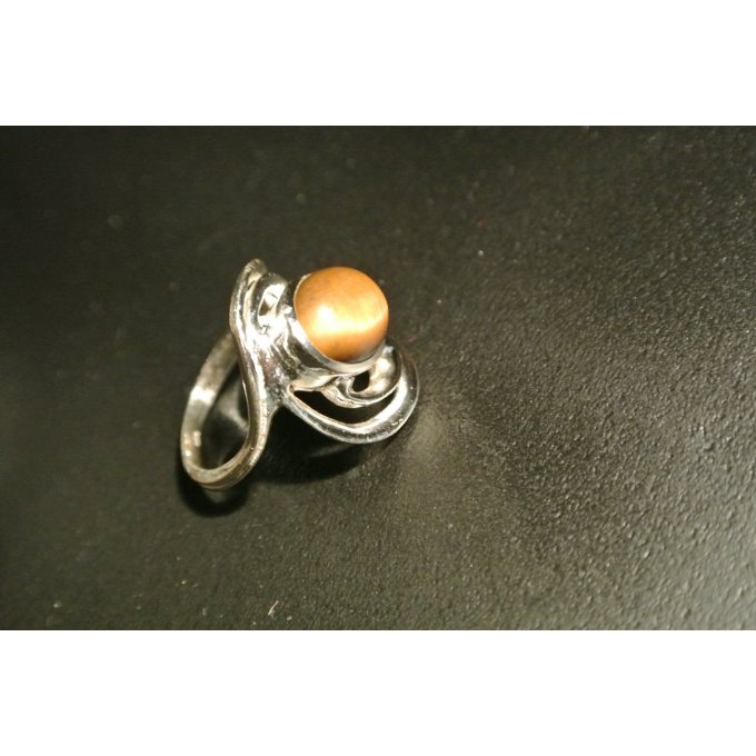 BAGUE DESIGN OEIL DE TIGRE SUR ARGENT