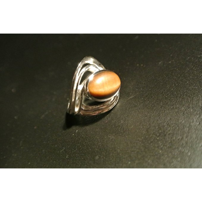 BAGUE DESIGN OEIL DE TIGRE SUR ARGENT