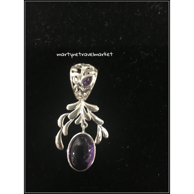 PENDENTIF FEUILLE ARGENT ET AMETHYSTE