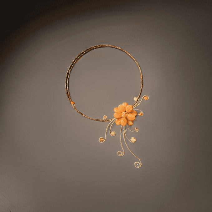 collier ras du cou fleur cornaline